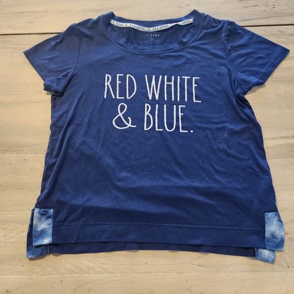 Rae Dunn T-Shirt Blue‎ "RED, WHITE & BLUE" Graphic Women Sz S USA Patriotic 4th - Picture 3 of 7